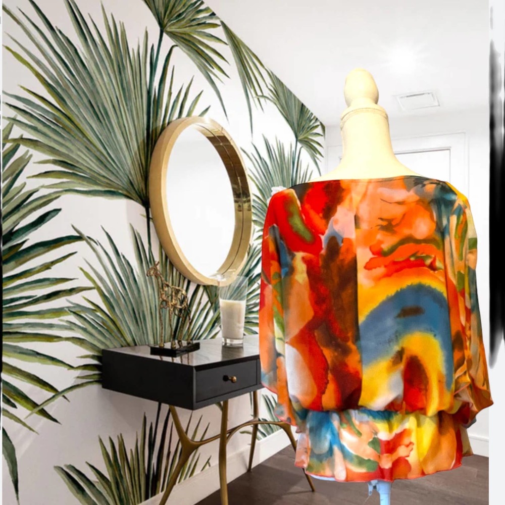 West Kei tropical chiffon blouse size S